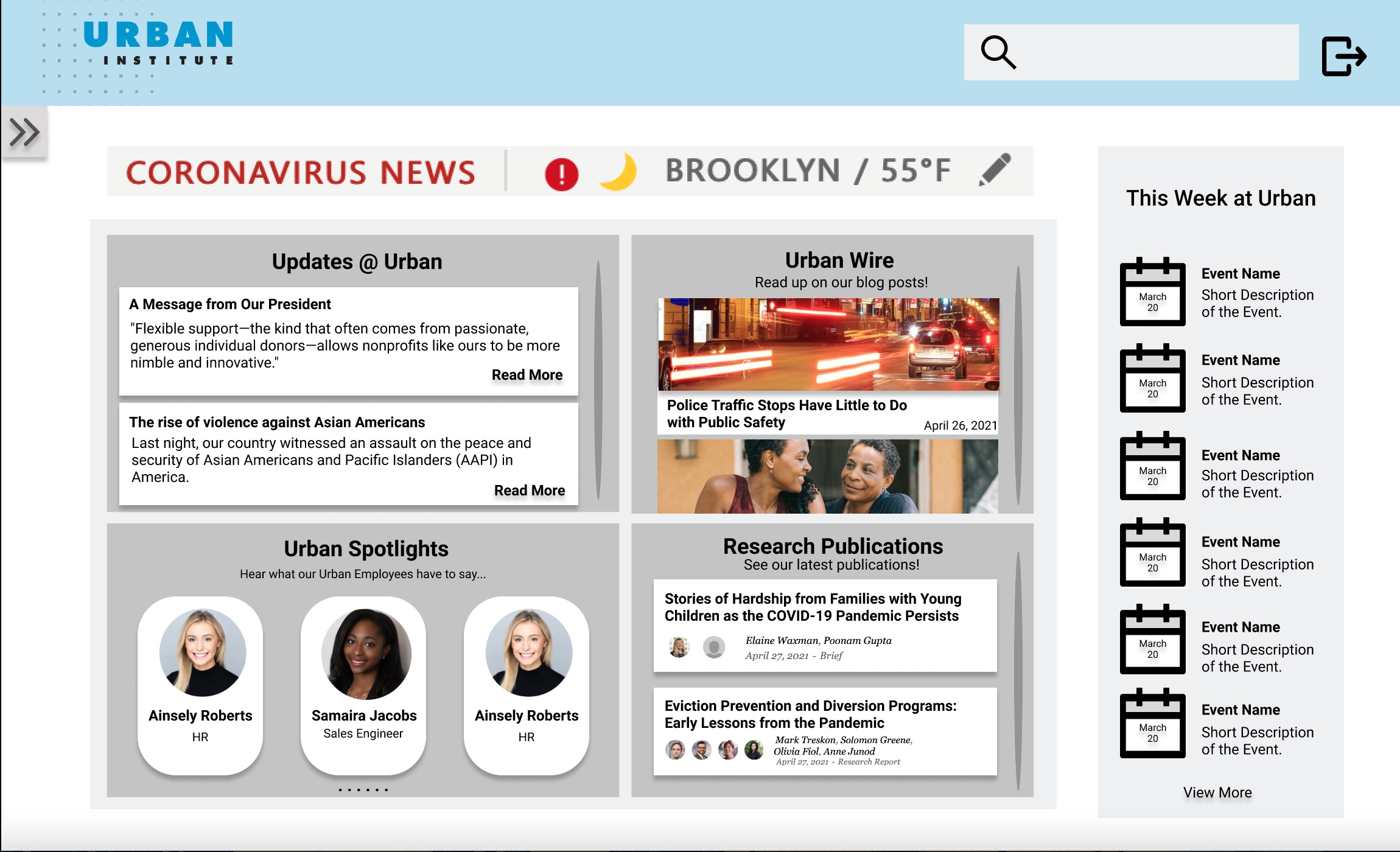 an image of the Urban Instute Intranet prototype